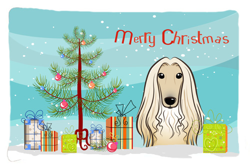 Christmas Tree & Afghan Hound Fabric Standard Pillowcase