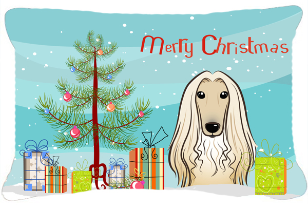 Christmas Tree & Afghan Hound Fabric Decorative Pillow