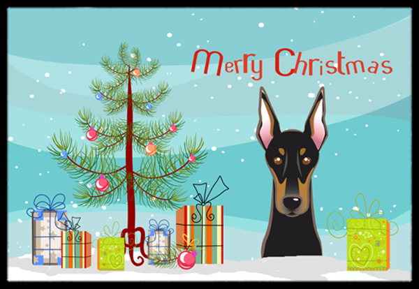 Christmas Tree & Doberman Indoor or Outdoor Mat, 24 x 36