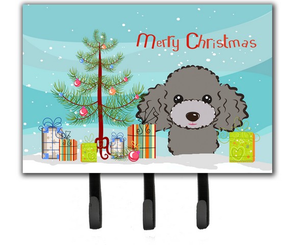 BB1631TH68 Christmas Tree & Silver Gray Poodle Leash or Key Holder