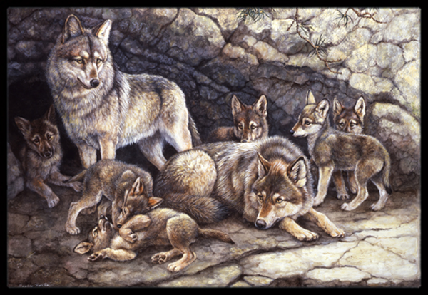 Wolf Wolves by the Den Indoor or Outdoor Mat, 24 x 36