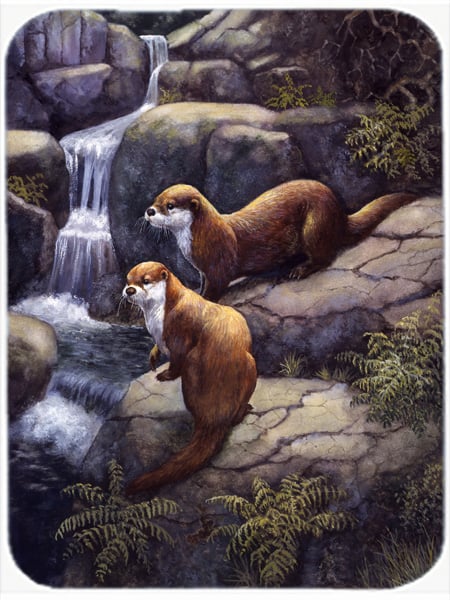 Otters by the Waterfall by Daphne Baxter Glass Large Cutting Board