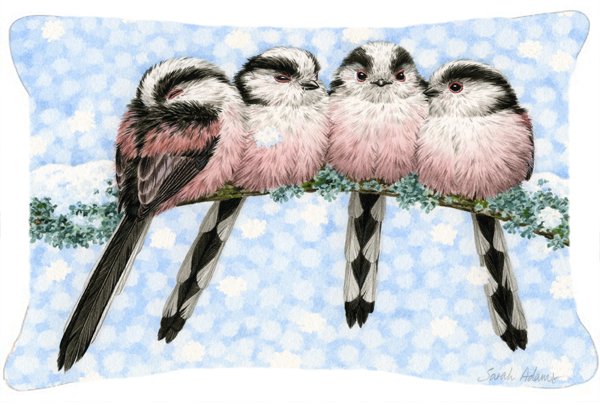 Roosting Long Tailed Tits Fabric Decorative Pillow