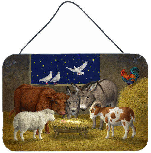Animals at Crib Nativity Christmas Scene Wall or Door Hanging Prints