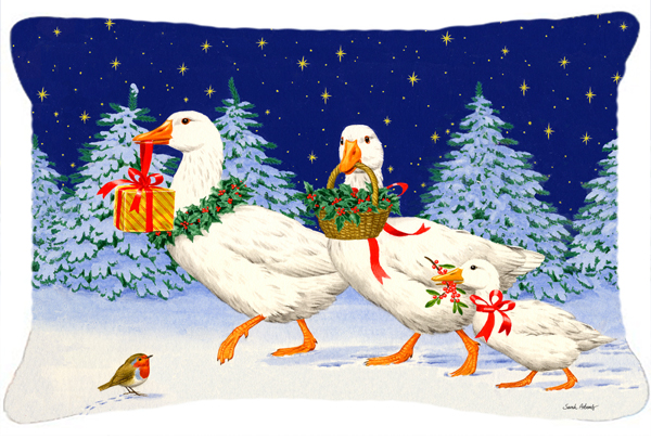 Three Geese & Gifts Fabric Decorative Pillow