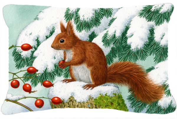 Winter Red Squirrel Fabric Decorative Pillow