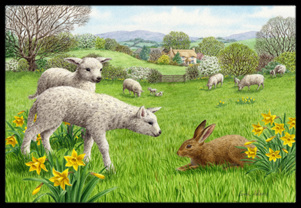 Lambs, Sheep & Rabbit Hare Indoor or Outdoor Mat, 24 x 36