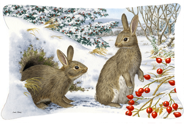 Winter Rabbits Fabric Decorative Pillow