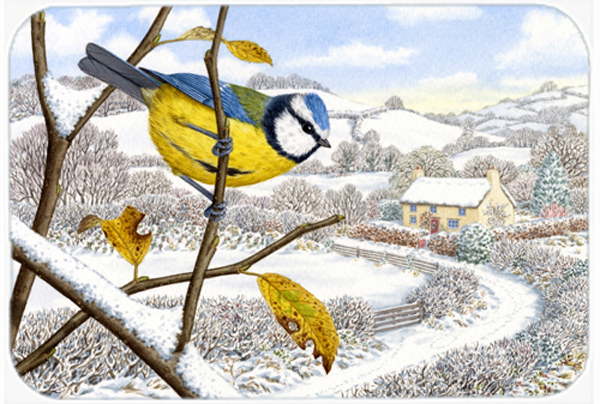 Picture of Carolines Treasures ASA2188LCB Winter Eurasian Blue Tit Glass Large Cutting Board