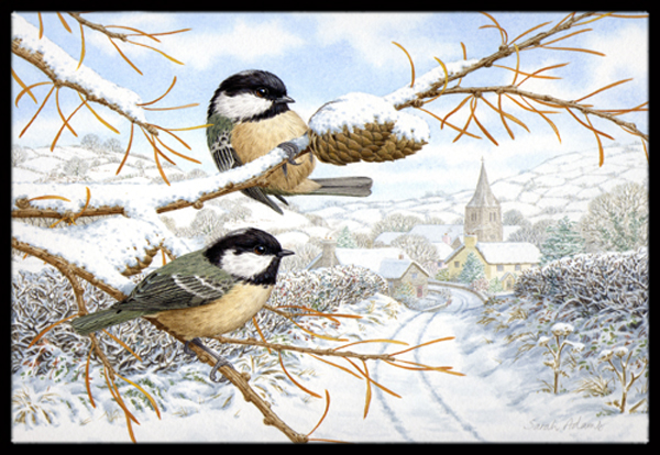 Coal Tits Indoor or Outdoor Mat - 24 x 36