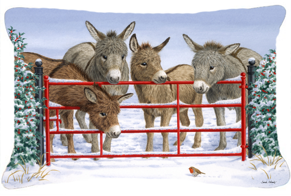 Donkeys & Robin Fabric Decorative Pillow