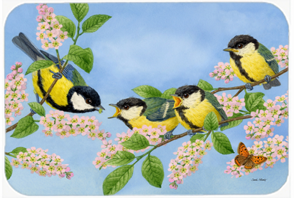 Picture of Carolines Treasures ASA2203LCB Great Tit Family of Birds Glass Large Cutting Board