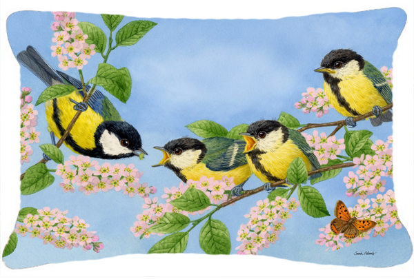 Great Tit Family of Birds Fabric Decorative Pillow