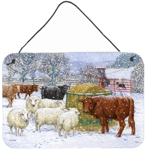 Cows & Sheep in the Snow Wall or Door Hanging Prints