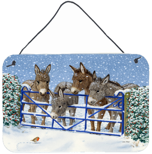 Donkeys & Robin at the Fence Wall or Door Hanging Prints