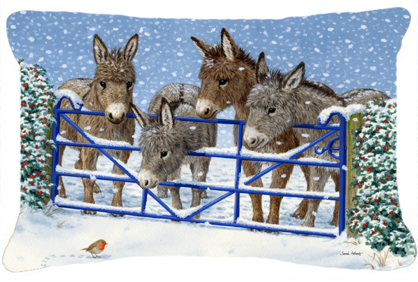 Donkeys & Robin at the Fence Fabric Decorative Pillow