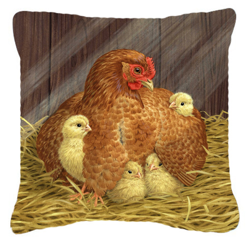 My Little Chickadees Hen with Chicks Canvas Decorative Pillow