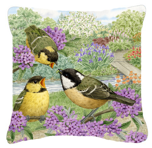 Coal Tits Feeding Time Canvas Decorative Pillow