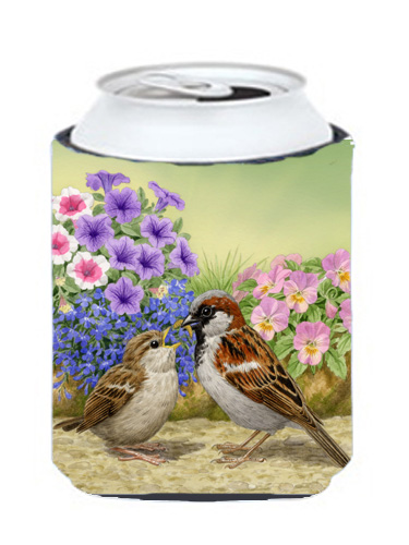 House Sparrows Feeding Time Can or Bottle Hugger