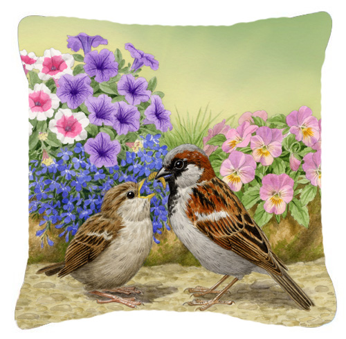 House Sparrows Feeding Time Canvas Decorative Pillow
