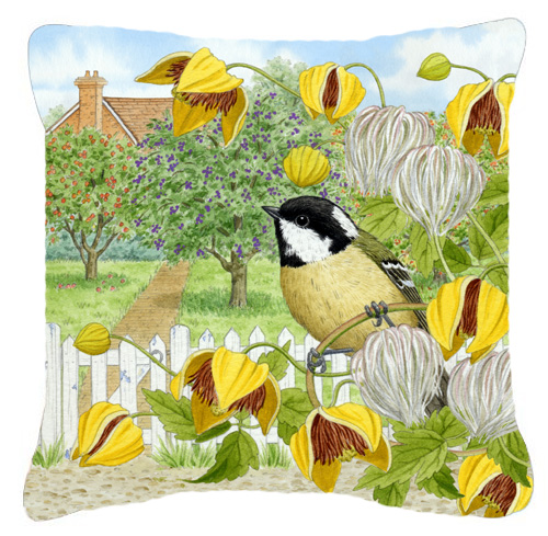 Coal Tits Yellow Flowers Canvas Decorative Pillow