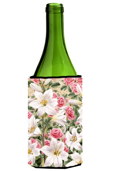 Picture of Carolines Treasures ASAD115LITERK Lilies &amp; Roses by Sarah Adams Wine Bottle Can cooler Hugger