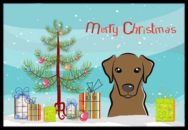 Christmas Tree & Chocolate Labrador Indoor or Outdoor Mat 18 x 27