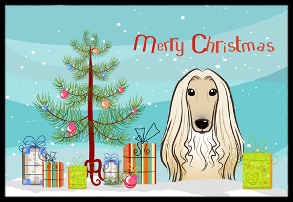 Christmas Tree & Afghan Hound Indoor or Outdoor Mat- 18 x 27