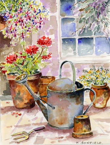 Watering Can Flowers Flag Canvas House Size