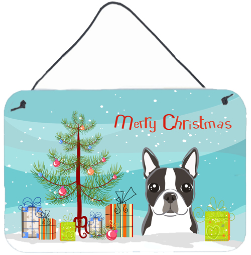 Christmas Tree & Boston Terrier Wall or Door Hanging Prints