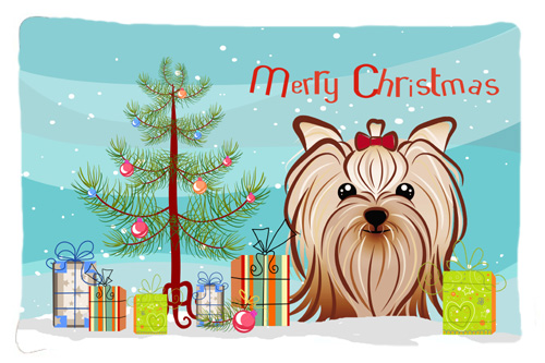 Christmas Tree & Yorkie Yorkishire Terrier Fabric Standard Pillowcase