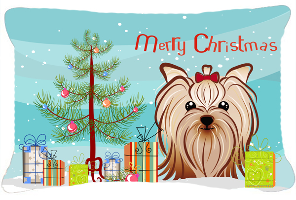 Christmas Tree & Yorkie Yorkishire Terrier Fabric Decorative Pillow