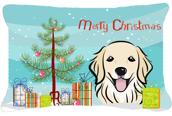 Christmas Tree & Golden Retriever Fabric Decorative Pillow