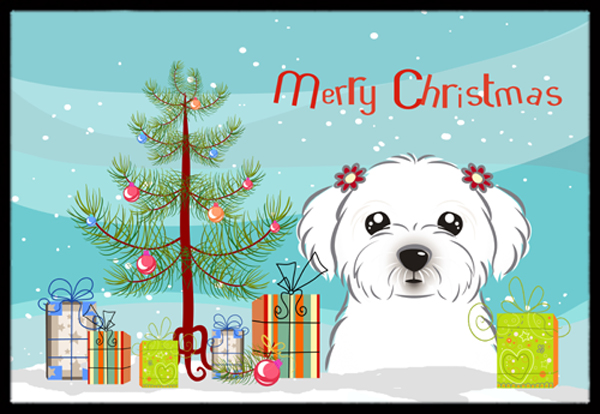 Christmas Tree & Maltese Indoor or Outdoor Mat- 18 x 27