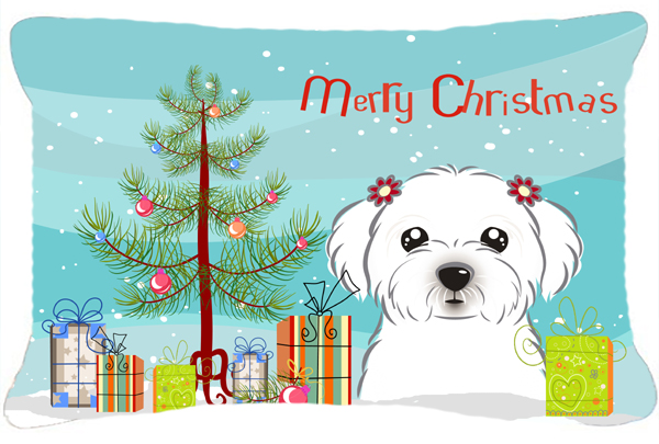 Christmas Tree & Maltese Fabric Decorative Pillow