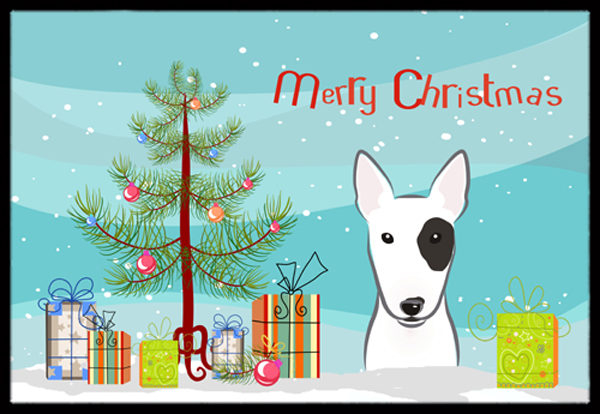 Christmas Tree & Bull Terrier Indoor or Outdoor Mat- 18 x 27