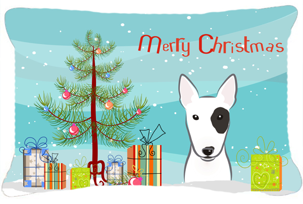 Christmas Tree & Bull Terrier Fabric Decorative Pillow
