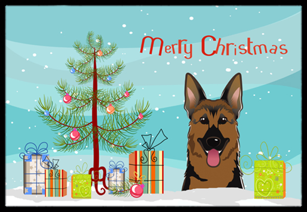 Christmas Tree & German Shepherd Indoor or Outdoor Mat- 18 x 27