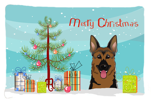 BB1583PILLOWCASE Christmas Tree & German Shepherd Fabric Standard Pillowcase