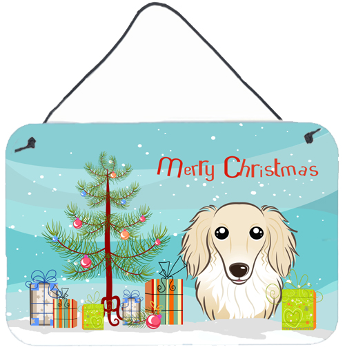 Christmas Tree & Longhair Creme Dachshund Wall or Door Hanging Prints