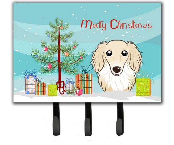 BB1584TH68 Christmas Tree & Longhair Creme Dachshund Leash or Key Holder
