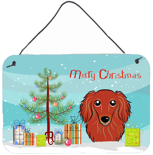 Christmas Tree & Longhair Red Dachshund Wall or Door Hanging Prints