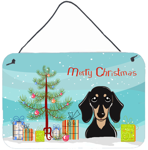 Christmas Tree & Smooth Black & Tan Dachshund Wall or Door Hanging Prints