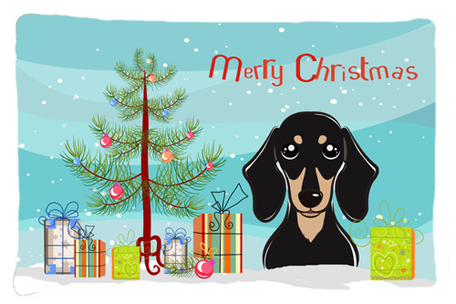 Christmas Tree & Smooth Black & Tan Dachshund Fabric Standard Pillowcase