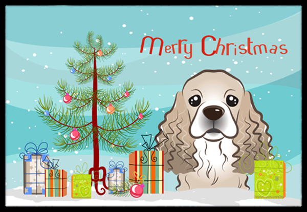BB1588MAT Christmas Tree & Cocker Spaniel Indoor or Outdoor Mat- 18 x 27