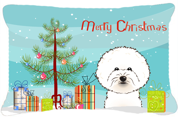 Christmas Tree & Bichon Frise Fabric Decorative Pillow