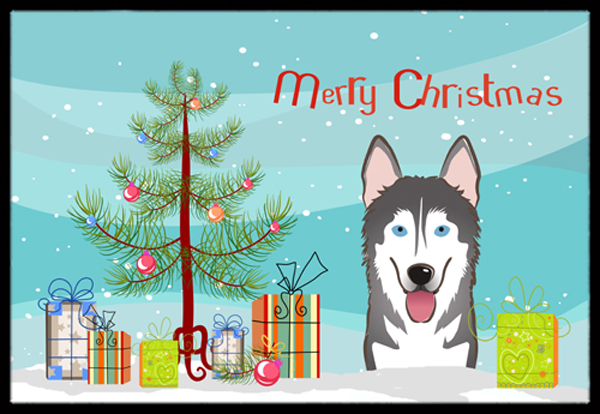 Christmas Tree & Alaskan Malamute Indoor or Outdoor Mat- 24 x 36
