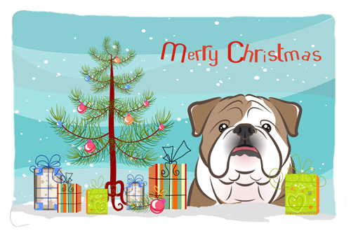 BB1591PILLOWCASE Christmas Tree & English Bulldog Fabric Standard Pillowcase