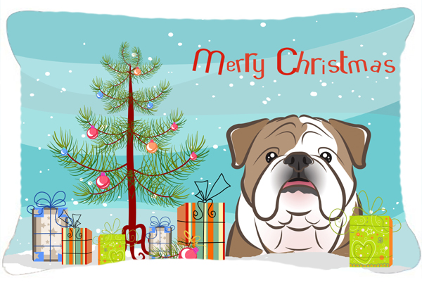 Christmas Tree & English Bulldog Fabric Decorative Pillow