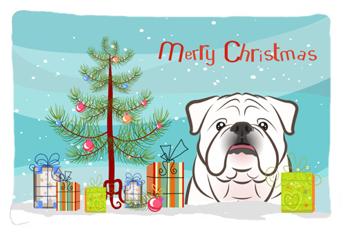Christmas Tree & White English Bulldog Fabric Standard Pillowcase